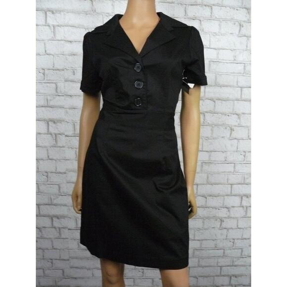 Alexia Admor Black Button Bodice Stretch Sheath Shirt Dress 4 NEW - Picture 1 of 7